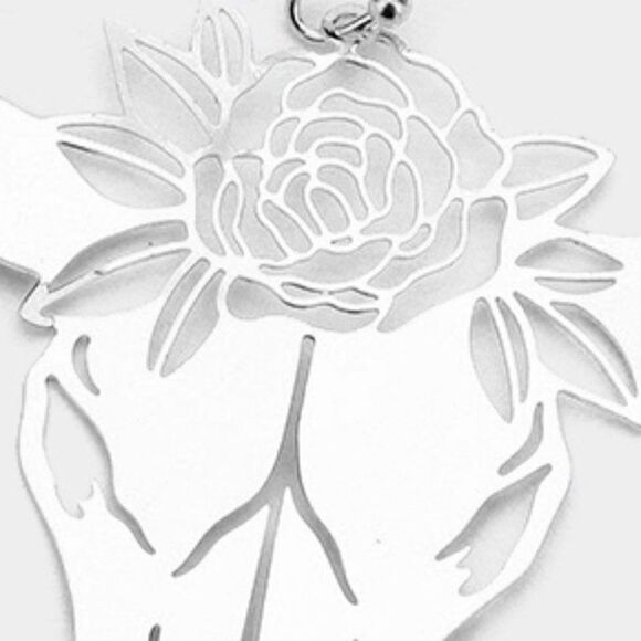 5/$25 Steer Head Cut Out Flower Silver Earrings - Picture 2 of 7